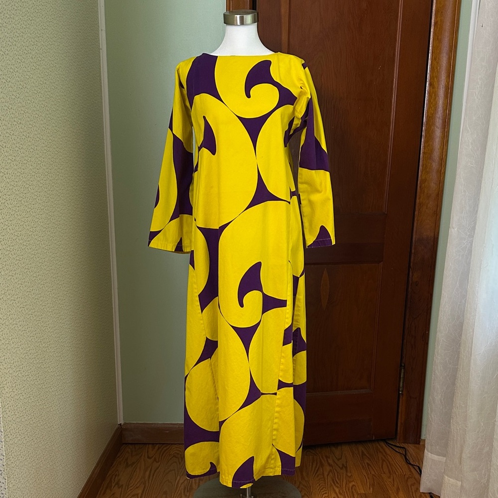 VINTAGE Craig Yellow and Purple Long Sleeve Dress, Size M